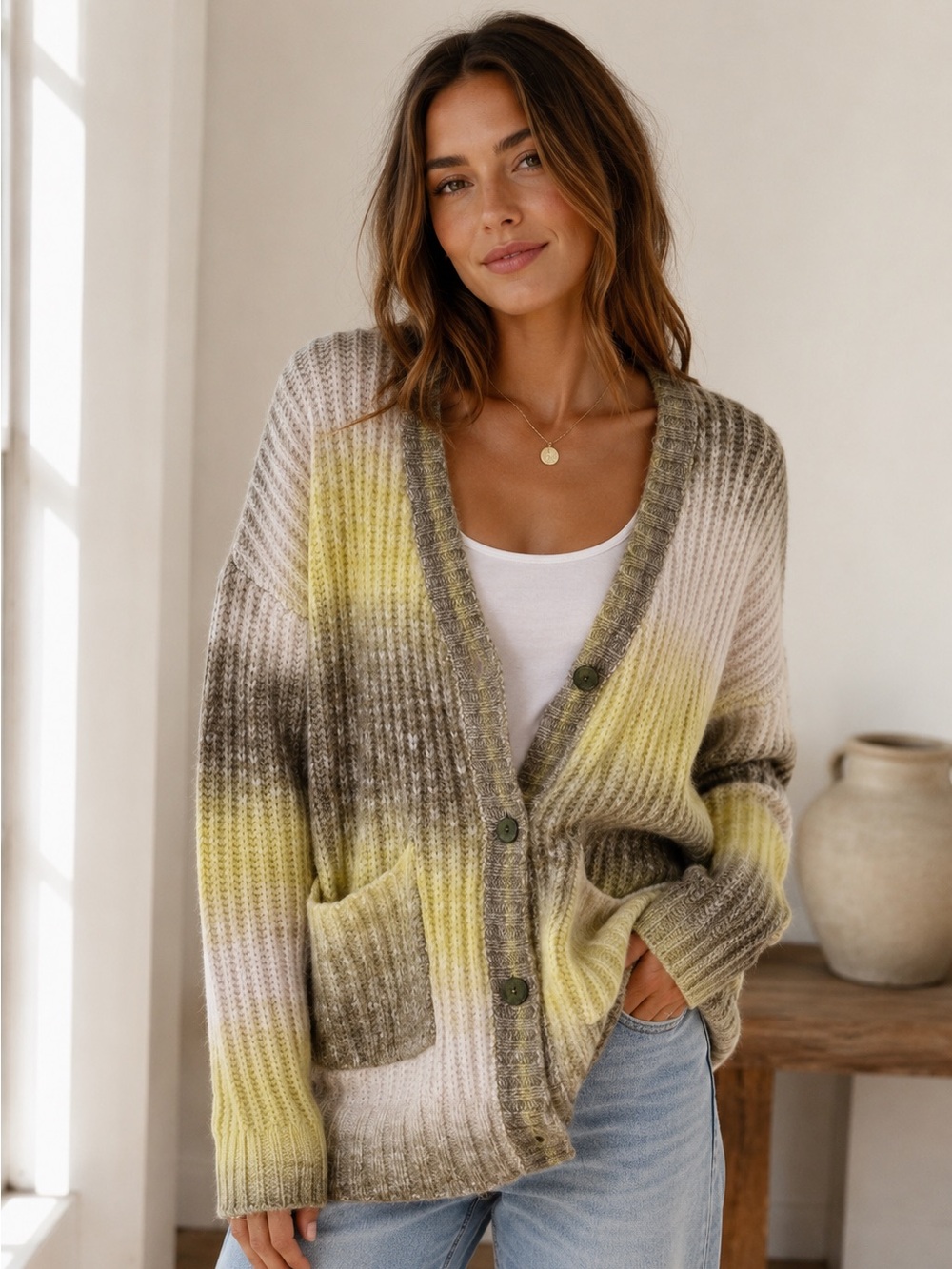 For Love & Lemons Celeste Ombre Stripe Knit Cardigan Sz Small Pockets